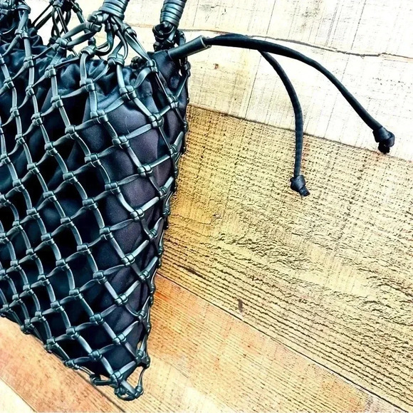 NWOT Top Shop Large Satin PU String Shoulder Tote Bag In Black - Picture 7 of 13